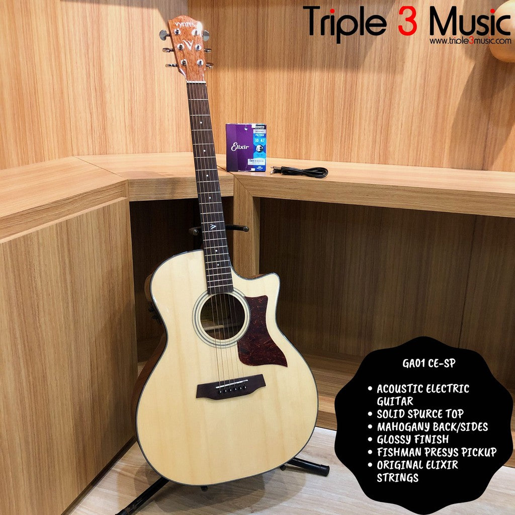 Vynn's GA01CESP Gitar Akustik Elektrik With Fishman & Elixir strings