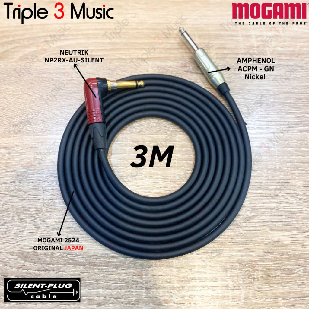 Mogami 2524 JAPAN 3m Kabel instrument Gitar Neutrik silent PLUG L TS 6.5 JACK TO JACK