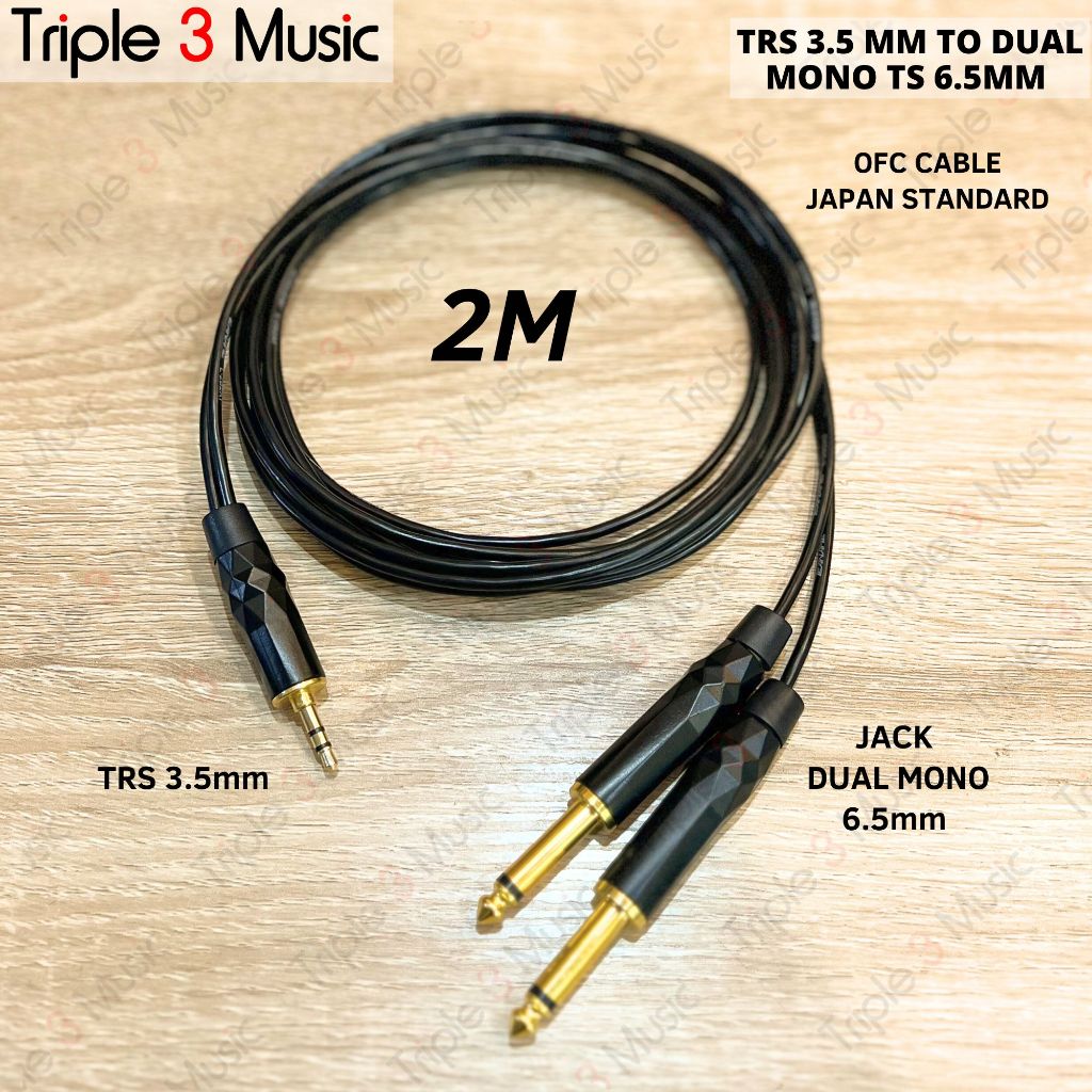 OFC JAPAN Standard Kabel Splitter panjang dual mono ts 6.5 akai ke 3.5 mm 2m