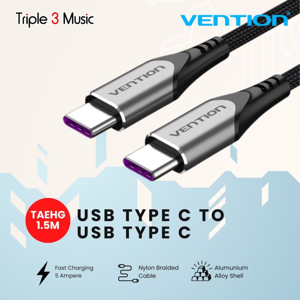 Vention TAE Nylon braided Kabel Usb Type C To C 5A 6A Super Fast Charging Quick