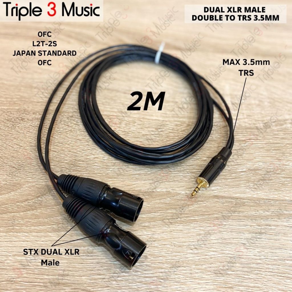 Kabel OFC Japan standard Dual XLR MALE DOUBLE to 3.5mm kabel splitter panjang 2m