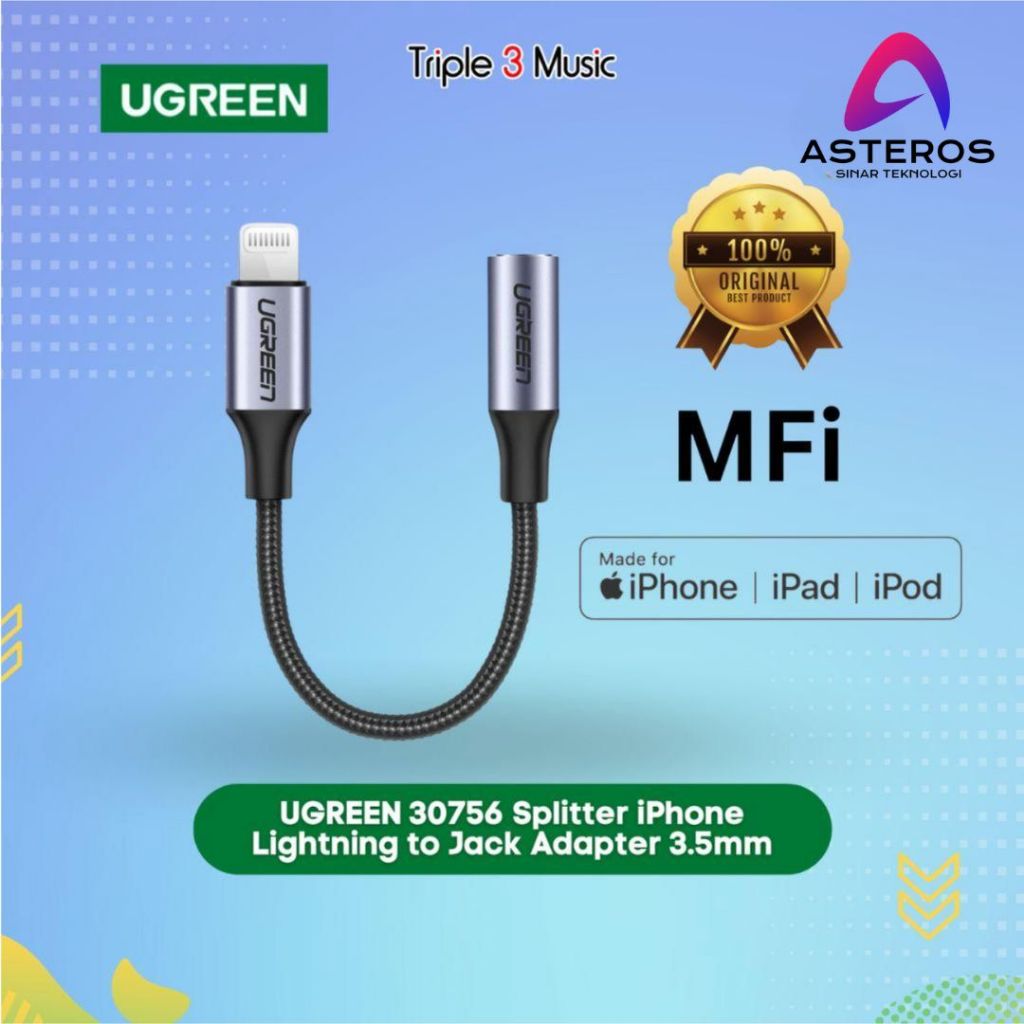 UGREEN 30756 Splitter Lightning to Jack Adapter 3.5mm Open Mic ORIGINAL