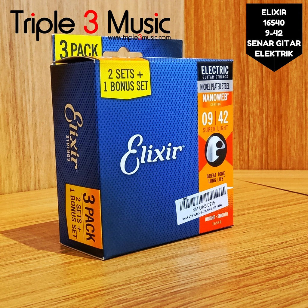 Elixir 16540 3 PACK Bronze Nanoweb 9-42 Senar Gitar Elektrik ORIGINAL