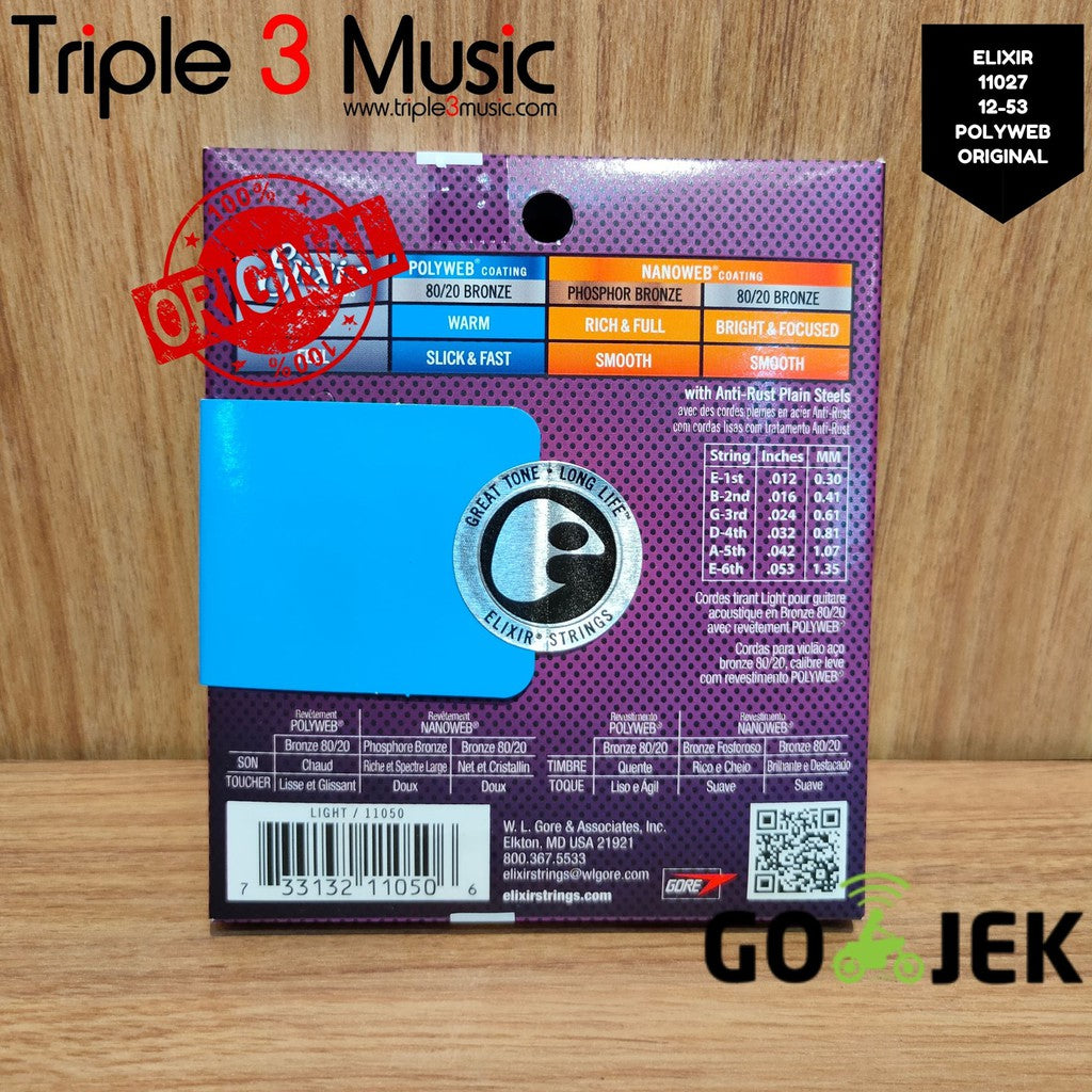 Elixir 11050 Polyweb ORIGINAL Senar gitar Elektrik 12-53 Triple3music
