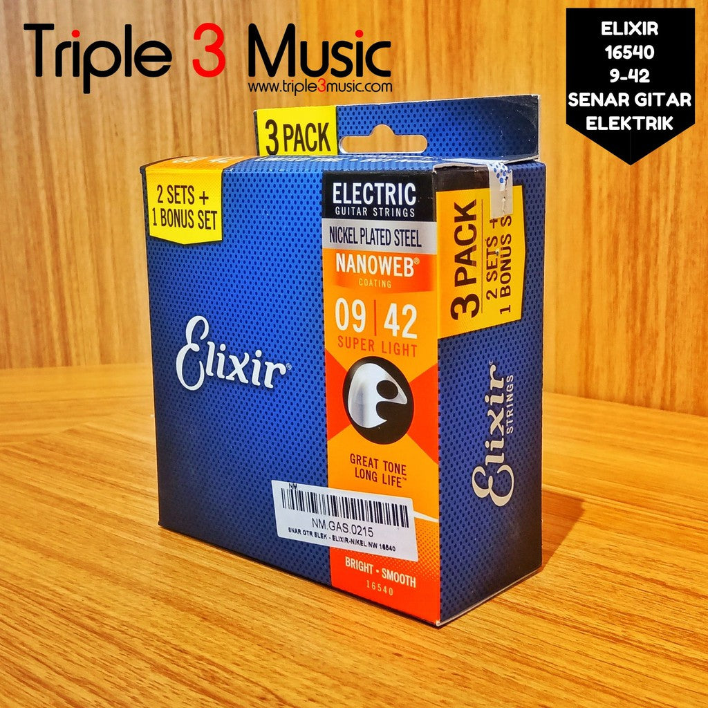 Elixir 16540 3 PACK Bronze Nanoweb 9-42 Senar Gitar Elektrik ORIGINAL