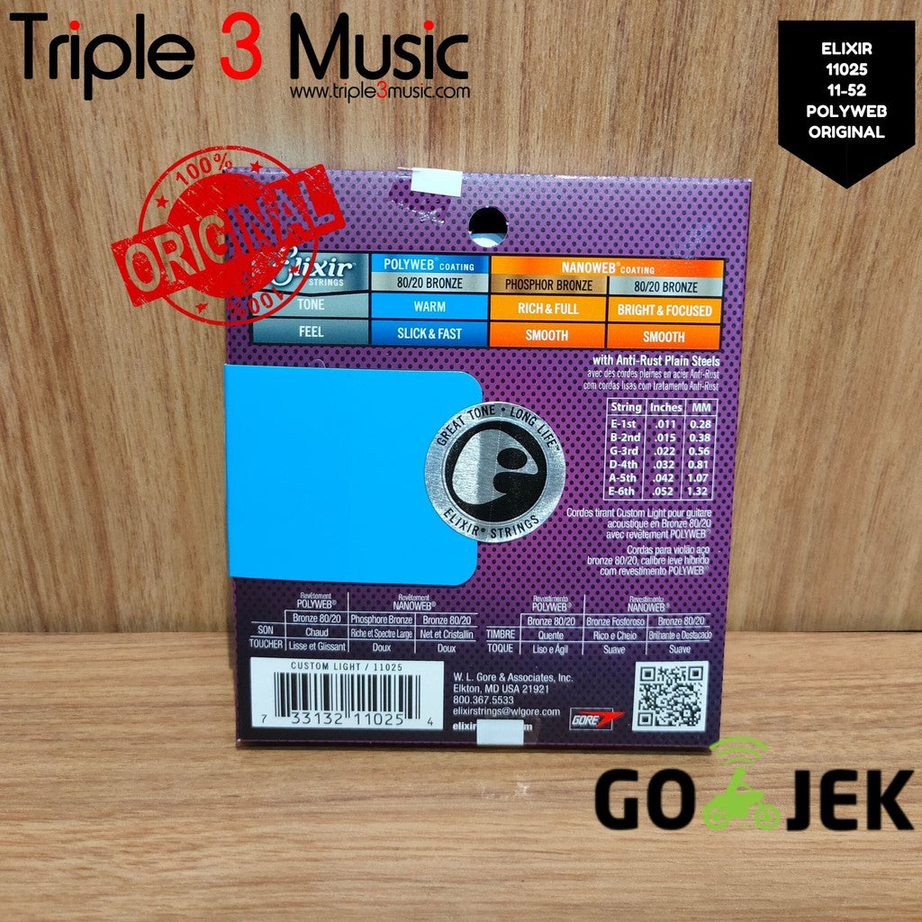 Elixir 11025 POLYWEB ORIGINAL Senar gitar elektrik 11-52 Triple3music