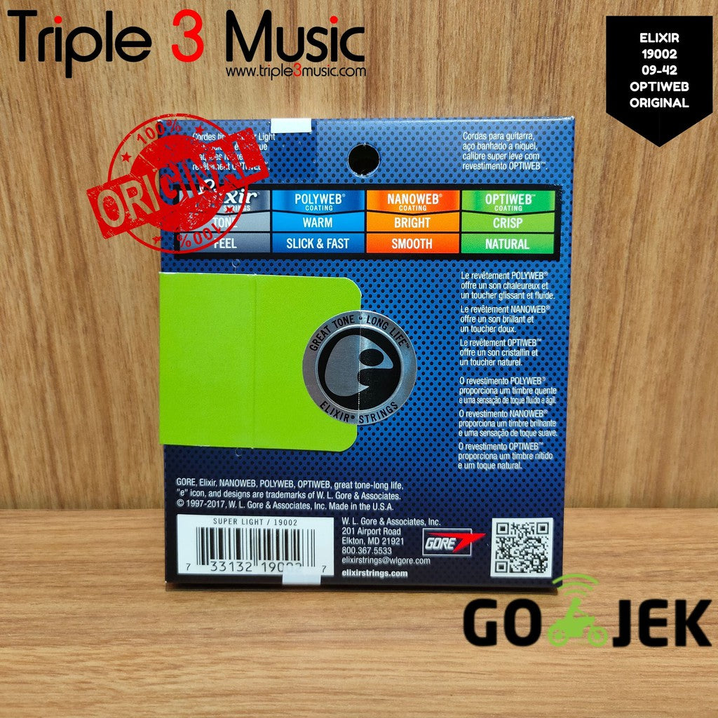 Elixir 19002 Optiweb ORIGINAL Senar gitar Elektrik 09-42 Triple3music