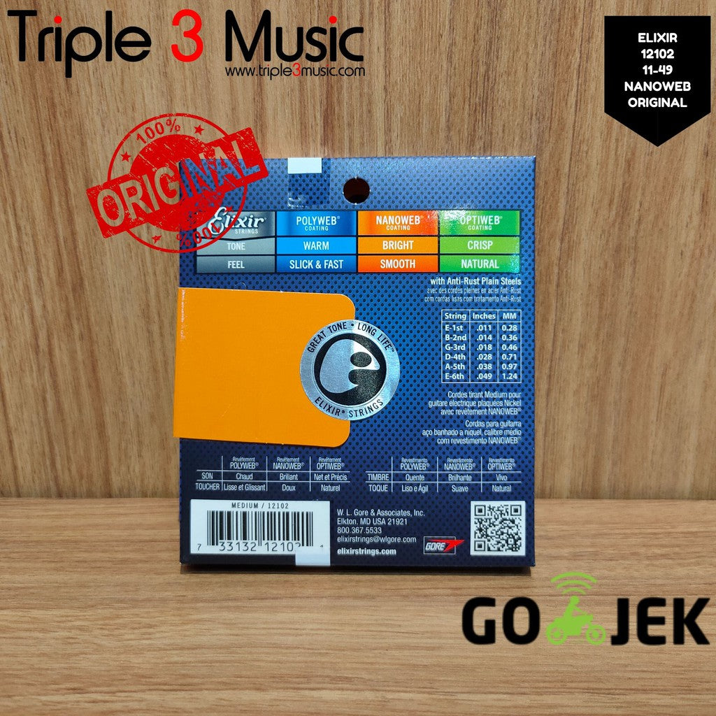 Elixir 12102 NANOWEB ORIGINAL Senar gitar Elektrik 11-49 Triple3music