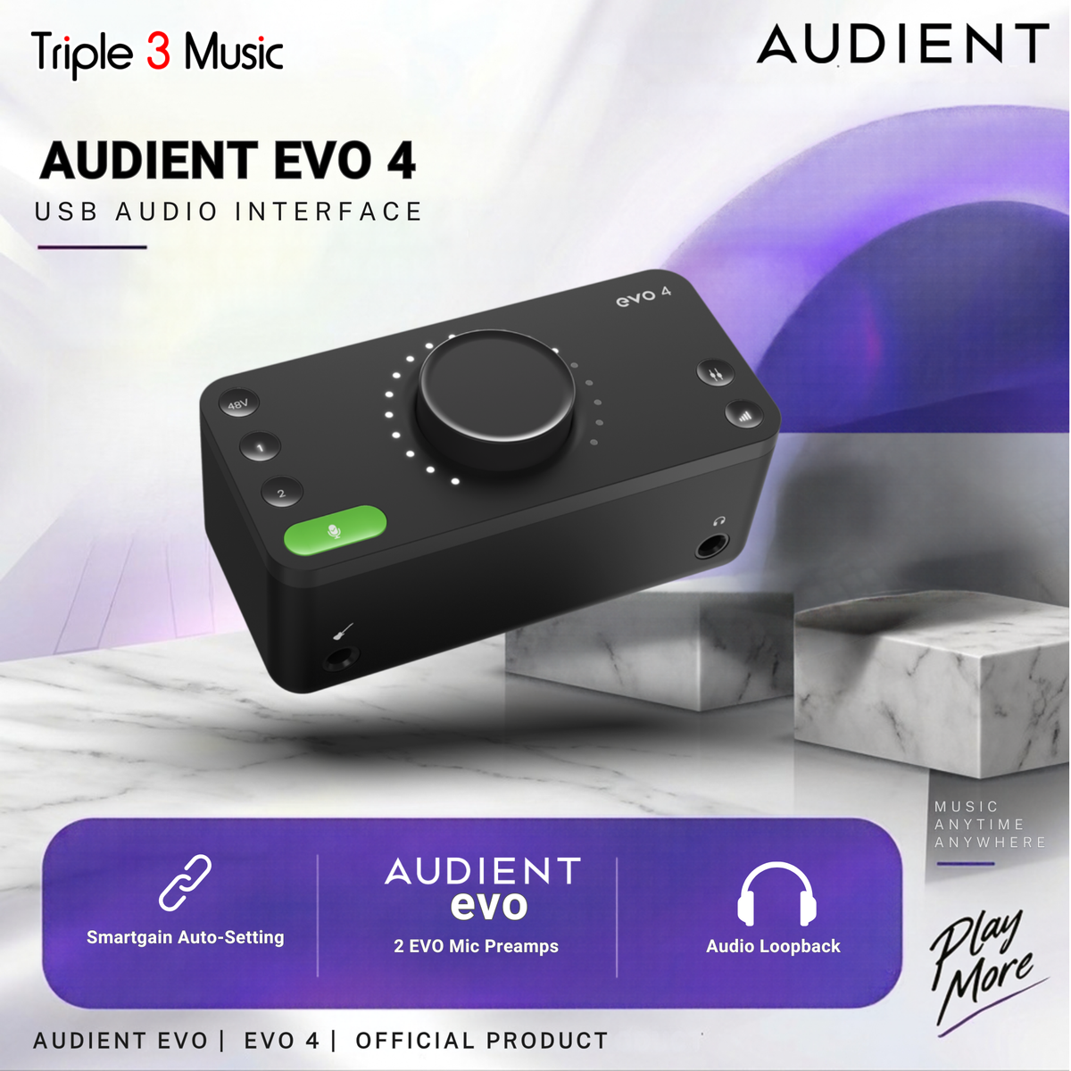 Audient EVO 4 USB ORIGINAL Interface Soundcard 2in 2out Triple3music