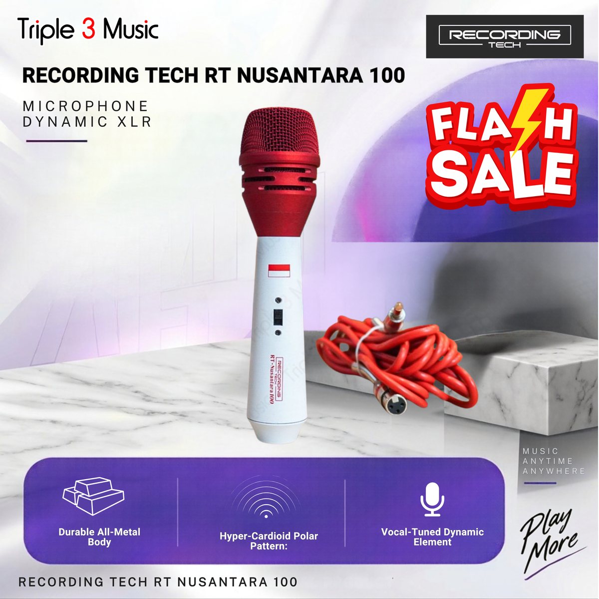 RECORDING TECH RT NUSANTARA 100 mic microphone dynamic merah putih