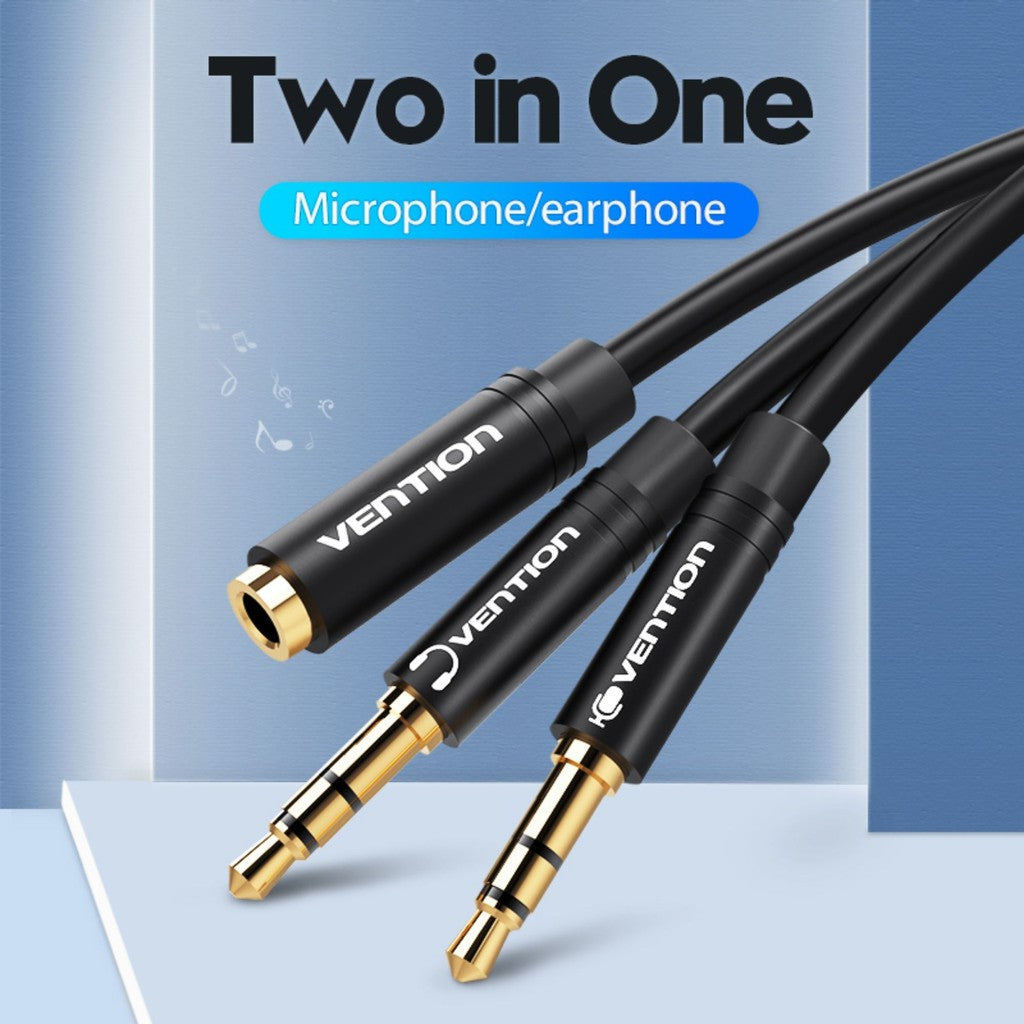 Vention BBU 0.6M Kabel Aux Audio Splitter 3.5mm pemisah mic&headphone