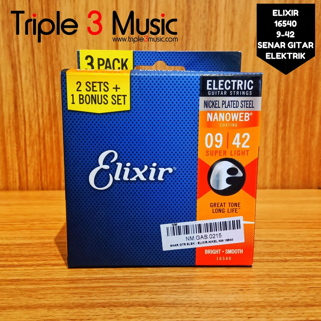 Elixir 16540 3 PACK Bronze Nanoweb 9-42 Senar Gitar Elektrik ORIGINAL