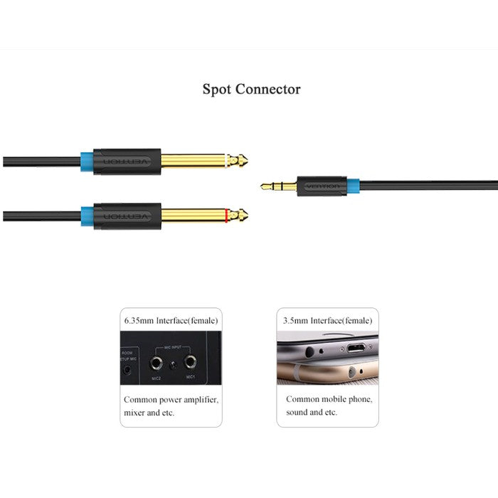 Vention BAC - 2M Kabel 2 TS 6.5mm ke 3.5mm kabel komputer ke speaker