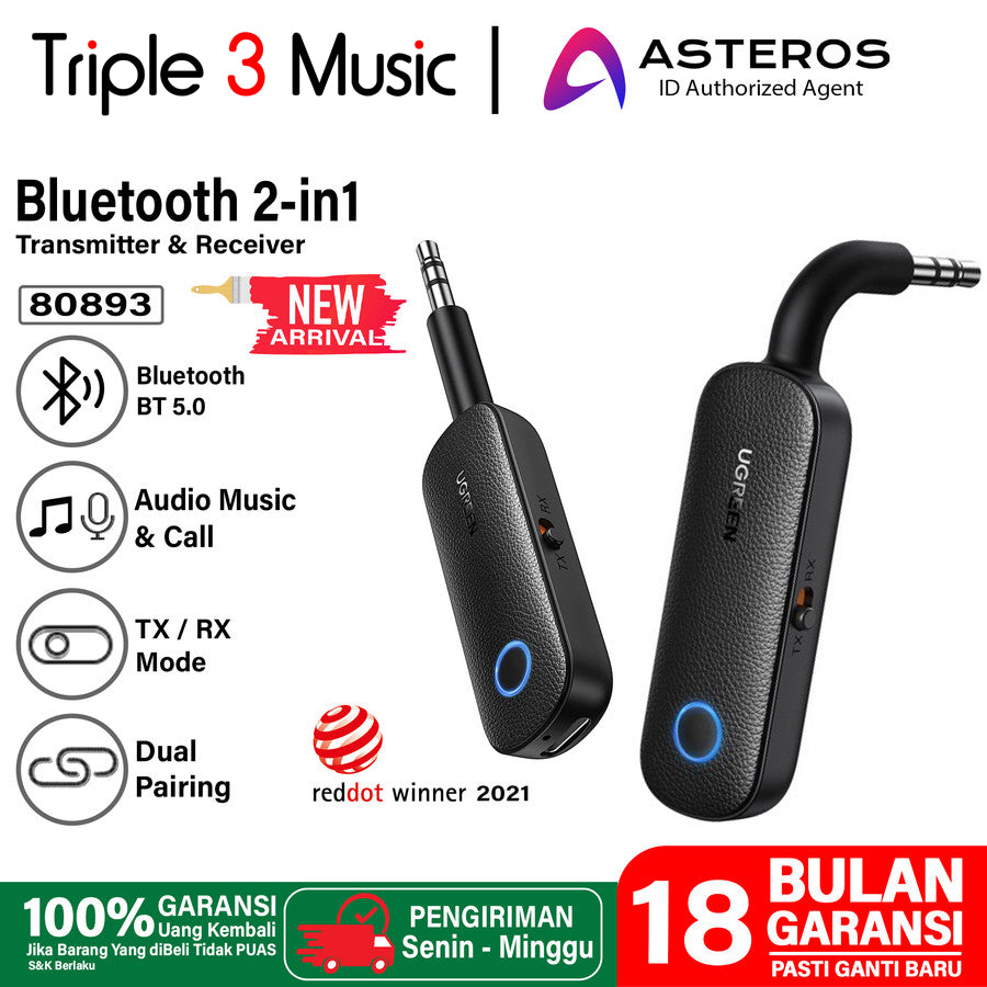 UGREEN 80893 Bluetooth Audio 2in1 UGREEN Transmitter Receiver with Aux Alat ubah headphone 3.5 jadi bluetooth headphone