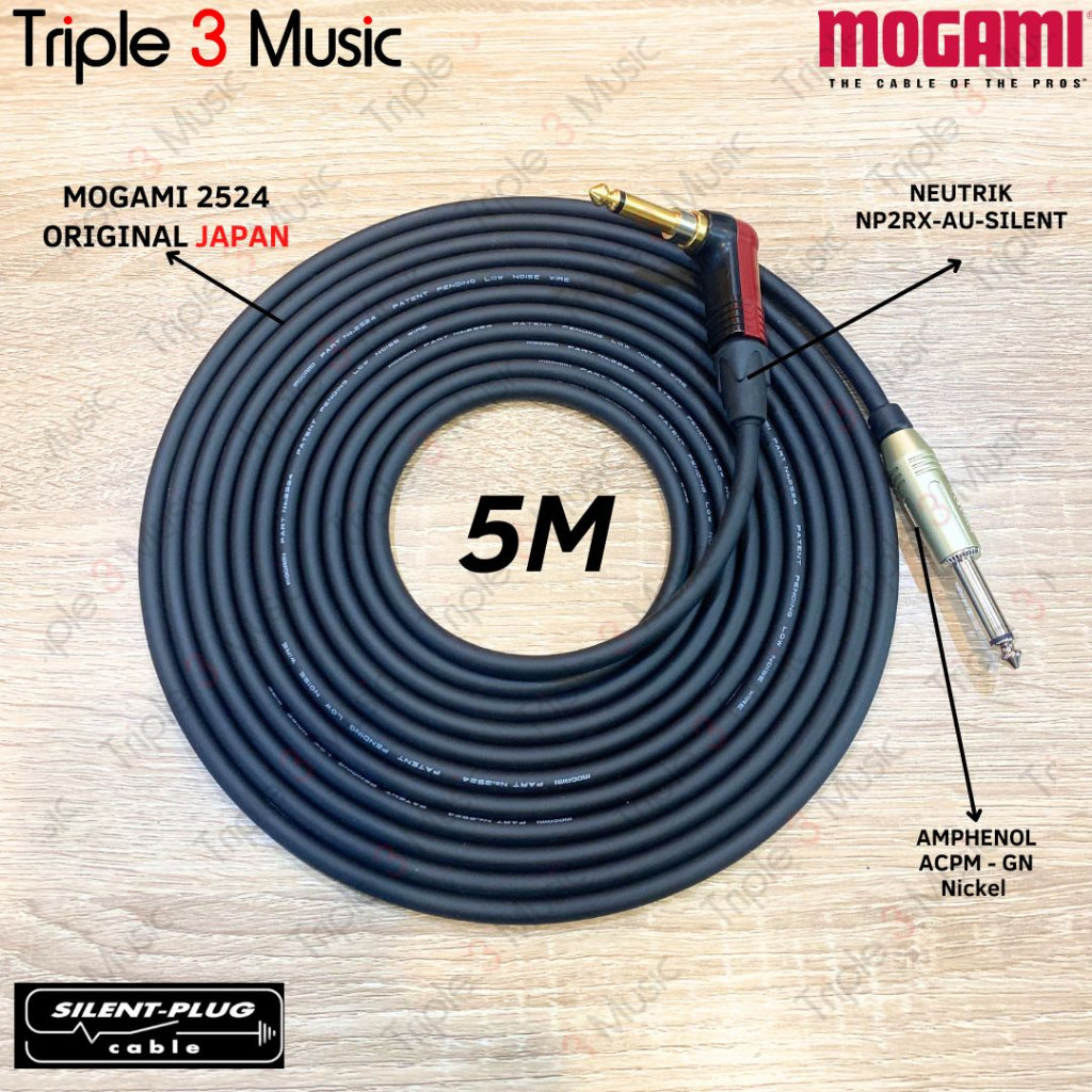 Mogami 2524 JPN Kabel instrument Gitar Neutrik silent PLUG L TS 6.5 5m