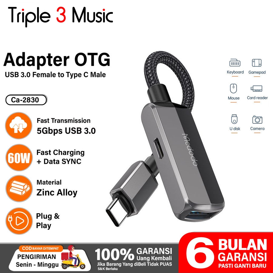 MCDODO CA-2830 CA2830 Adapter OTG sambil charger USB Type C to USB C + USB 3.0 5Gbps Charging PD 60W