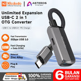 MCDODO CA-2830 CA2830 Adapter OTG sambil charger USB Type C to USB C + USB 3.0 5Gbps Charging PD 60W