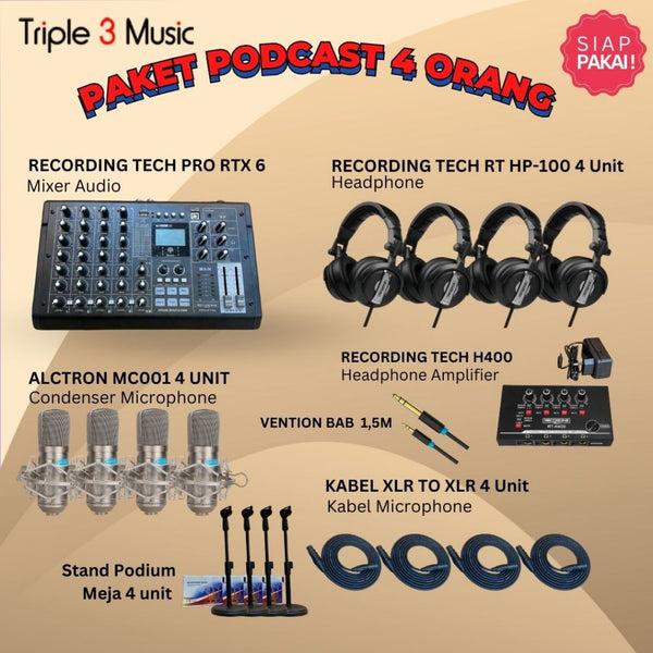 Paket Podcast 4 orang Recording tech Pro RTX6 Mixer USB WITH Headphone
