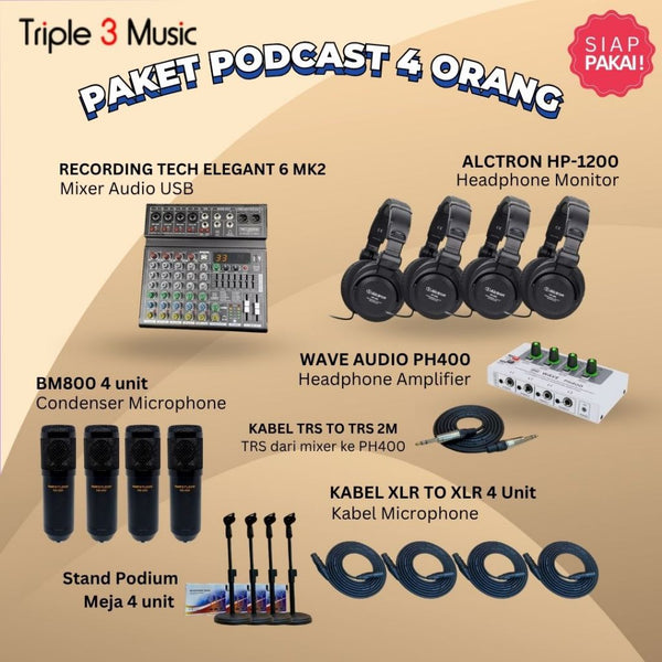 Paket Podcast 4 orang Recording Tech Elegant 6 Mixer USB w hp taff