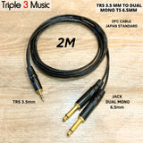 OFC JAPAN Standard Kabel Splitter panjang dual mono ts 6.5 akai ke 3.5 mm 2m