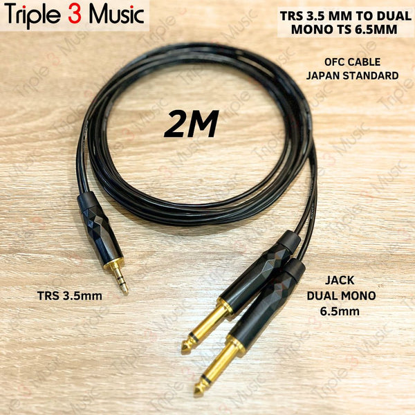 OFC JAPAN Standard Kabel Splitter panjang dual mono ts 6.5 akai ke 3.5 mm 2m