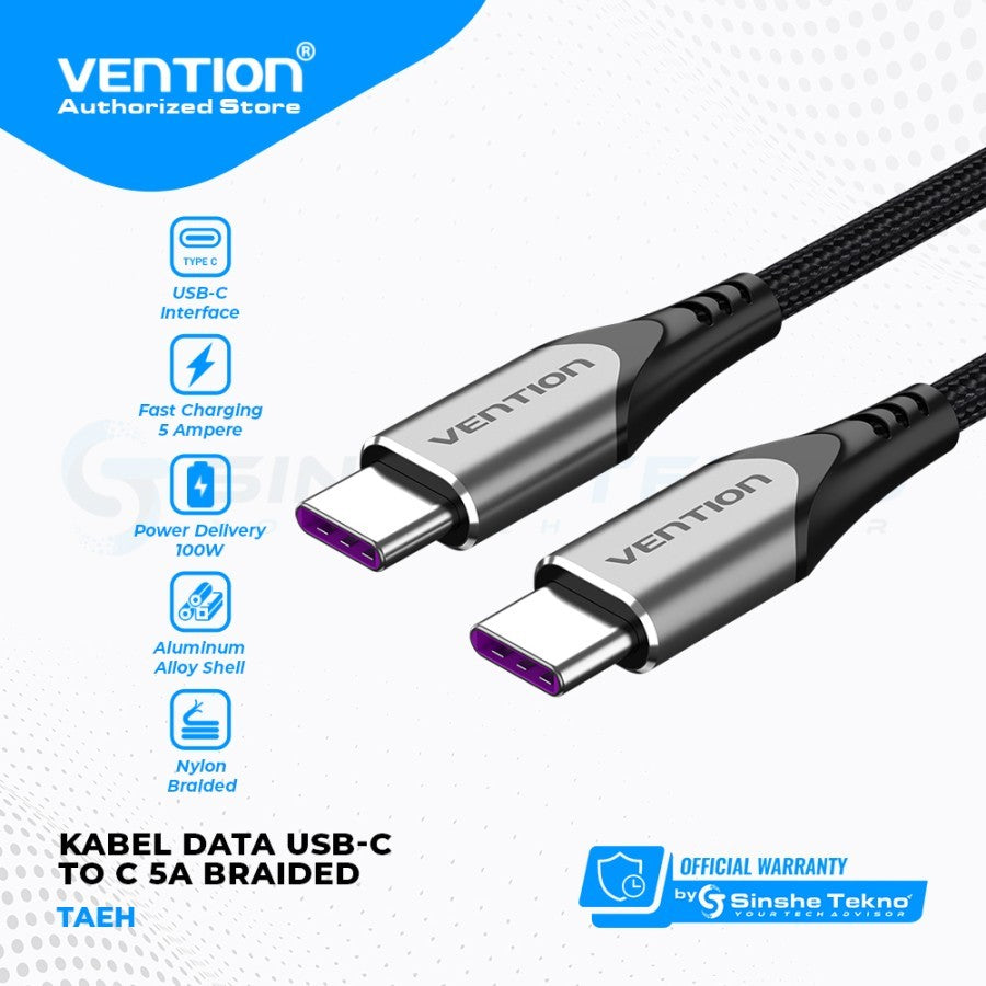 Vention TAE Nylon braided Kabel Usb Type C To C 5A 6A Super Fast Charging Quick