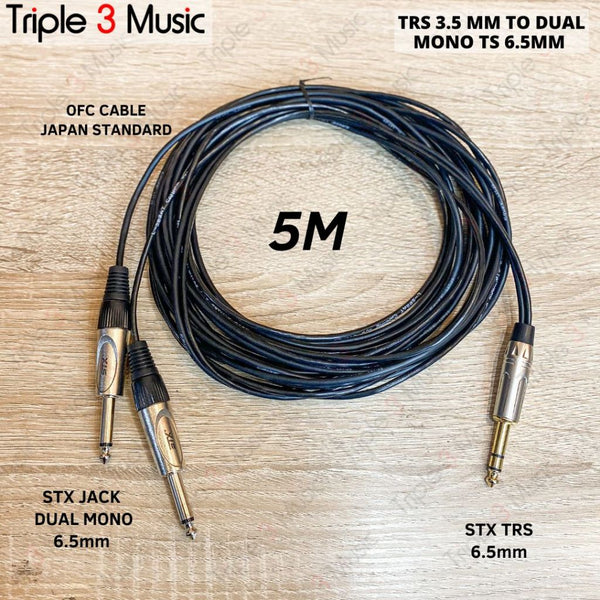 OFC L-2B2AT Japan Standard Kabel Splitter panjang dual mono ts 6.5 akai ke 6.5 TRS mm 5m
