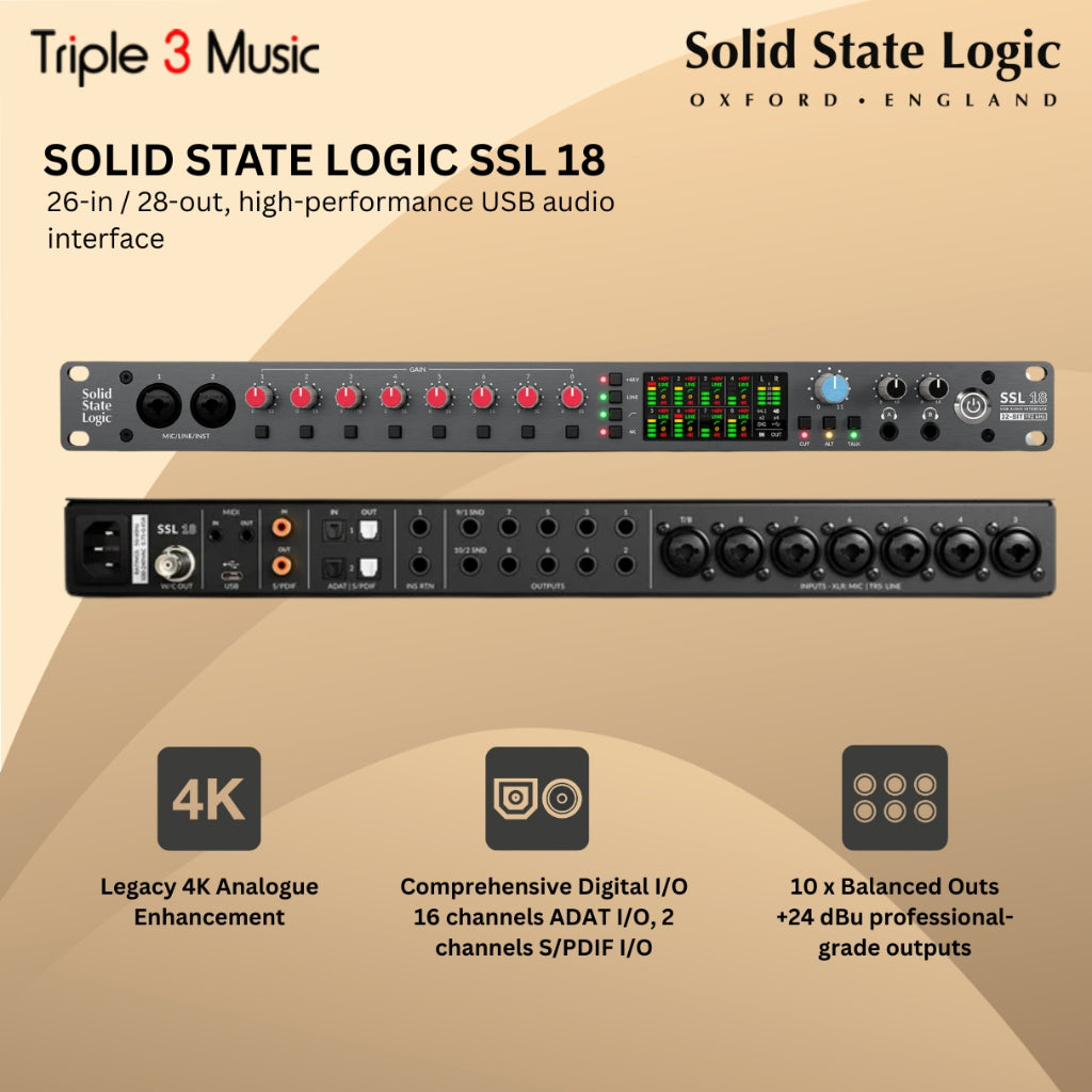 Solid State Logic SSL 18 USB 32 bit 192kHz Audio Interface Soundcard 8 In 10 Out