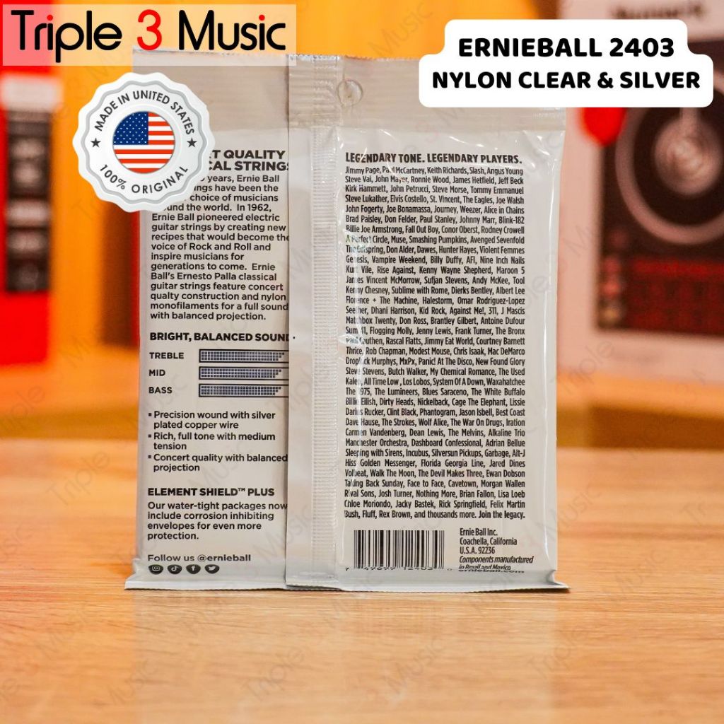 Ernieball 2403 ORIGINAL Nylon Clear and Silver Senar gitar nylon