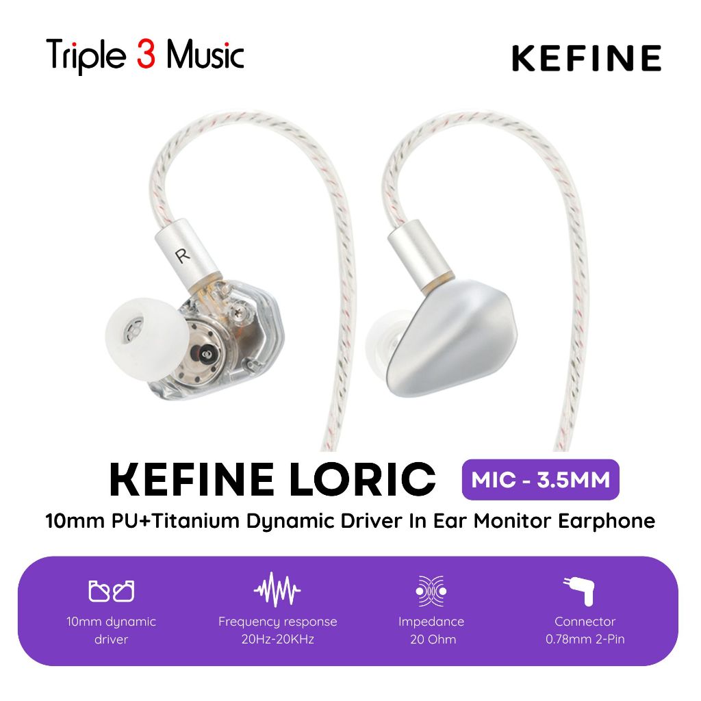 KEFINE Loric IEM 10mm PU+Titanium Dynamic Driver In Ear Monitor Earphone - Black, 3.5mm No Mic