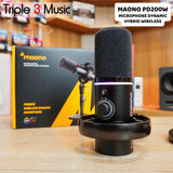 MAONO PD200W Hybrid Wireless Podcast Streaming Microphone Dynamic XLR USB Mic with Desktop Stand - PD200W+Type C Receiver