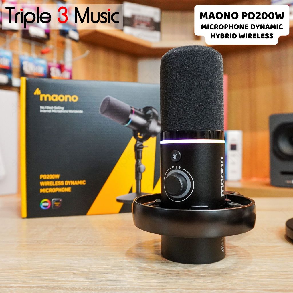 MAONO PD200W Hybrid Wireless Podcast Streaming Microphone Dynamic XLR USB Mic with Desktop Stand - PD200W+Type C Receiver