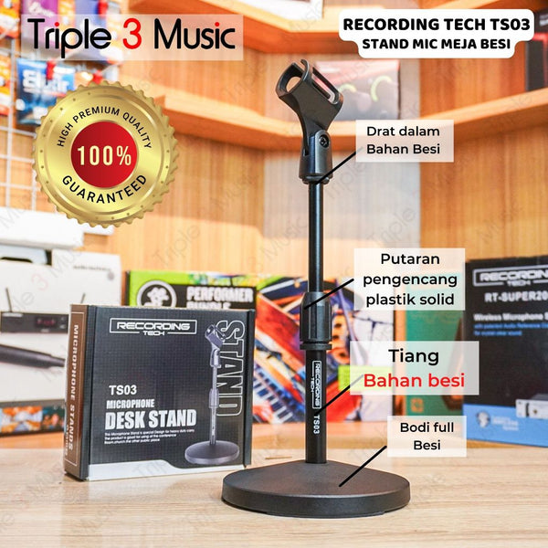 RECORDING TECH TS03 STAND MIC MEJA Podcast podium premium bahan besi