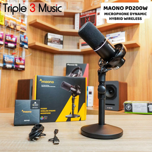 MAONO PD200W Hybrid Wireless Podcast Streaming Microphone Dynamic XLR USB Mic with Desktop Stand - PD200W+Type C Receiver