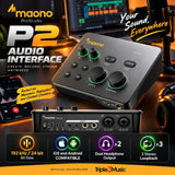 MAONO P2 USB Audio Interface 2CH 24Bit 192kHz XLR TRS 48V Phantom Power Loopback
