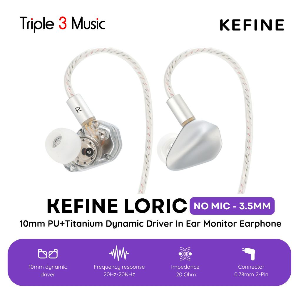 KEFINE Loric IEM 10mm PU+Titanium Dynamic Driver In Ear Monitor Earphone - Black, 3.5mm No Mic