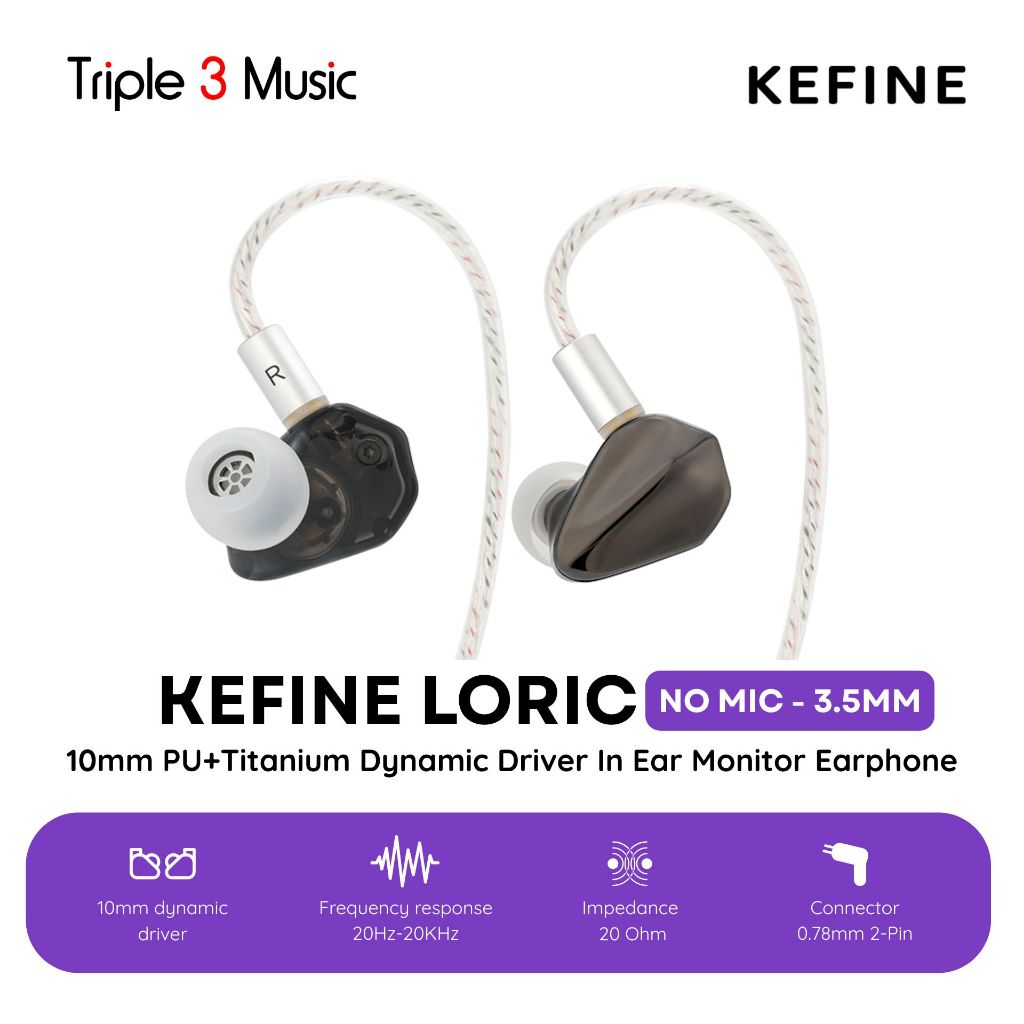 KEFINE Loric IEM 10mm PU+Titanium Dynamic Driver In Ear Monitor Earphone - Black, 3.5mm No Mic