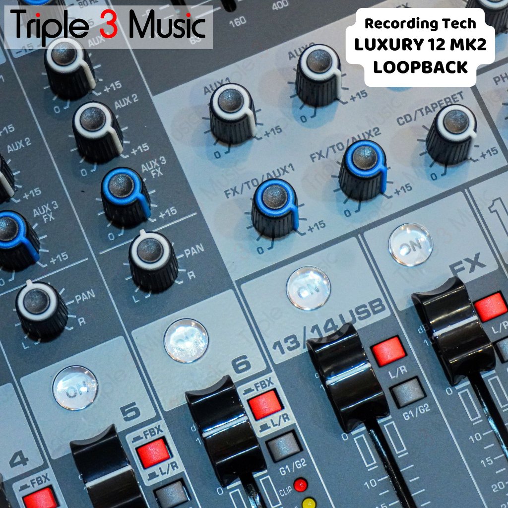 Recording Tech LUXURY 12 MK2 LOOPBACK VERSION 14 Input 3 Aux Usb Mixer audio