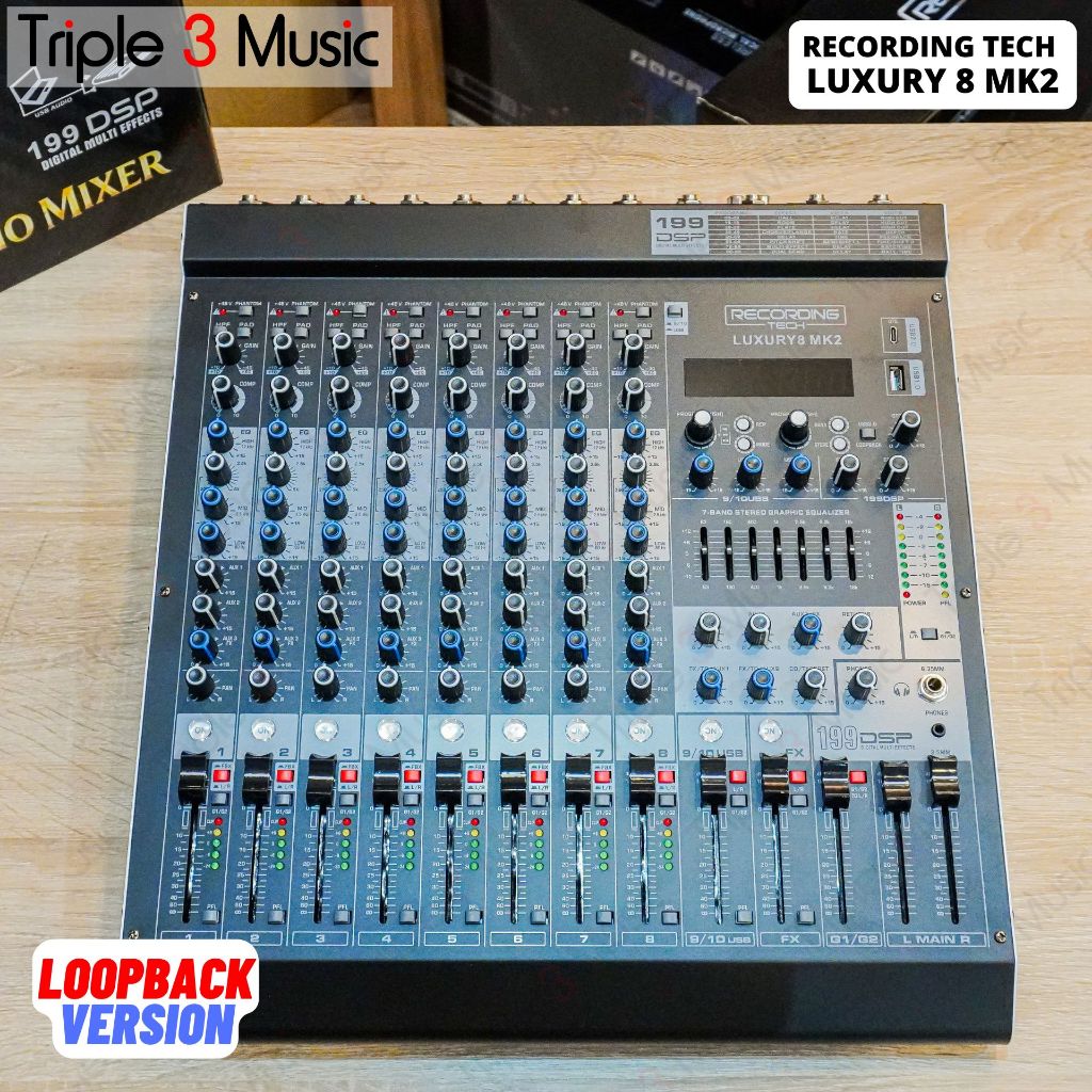 Recording Tech LUXURY 8 MK2 LOOPBACK VERSION 8 Input 3 Aux Usb Mixer audio