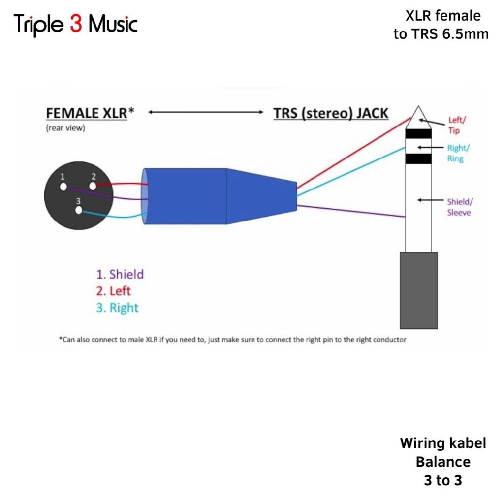 Kabel 2m XLR FEMALE CANON To TRS 6.5 AKAI BALANCE L2T2S OFC Japan standard