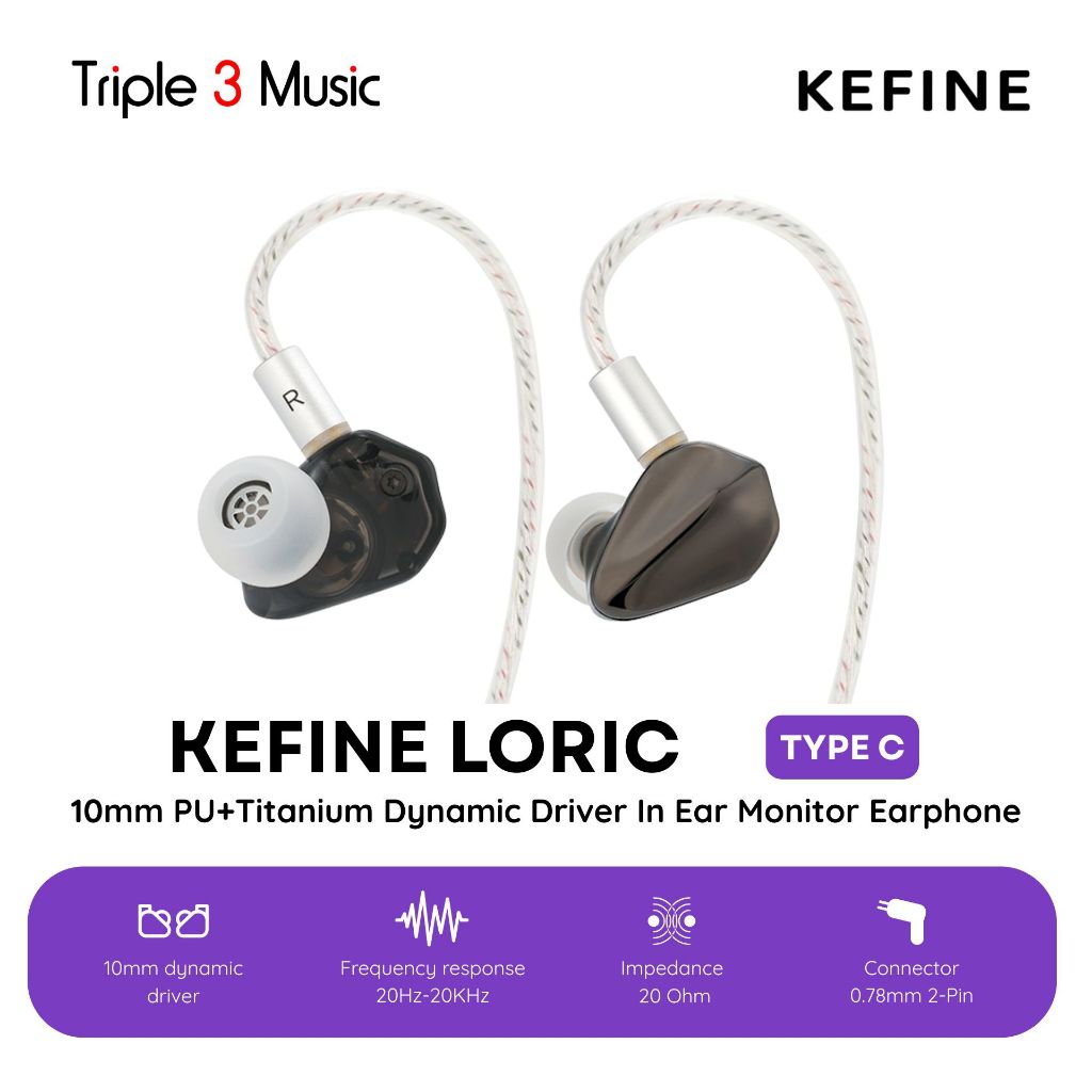 KEFINE Loric IEM 10mm PU+Titanium Dynamic Driver In Ear Monitor Earphone - Black, 3.5mm No Mic