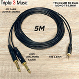 OFC JAPAN Standard Kabel Splitter panjang dual mono ts 6.5 akai ke 3.5 mm 2m
