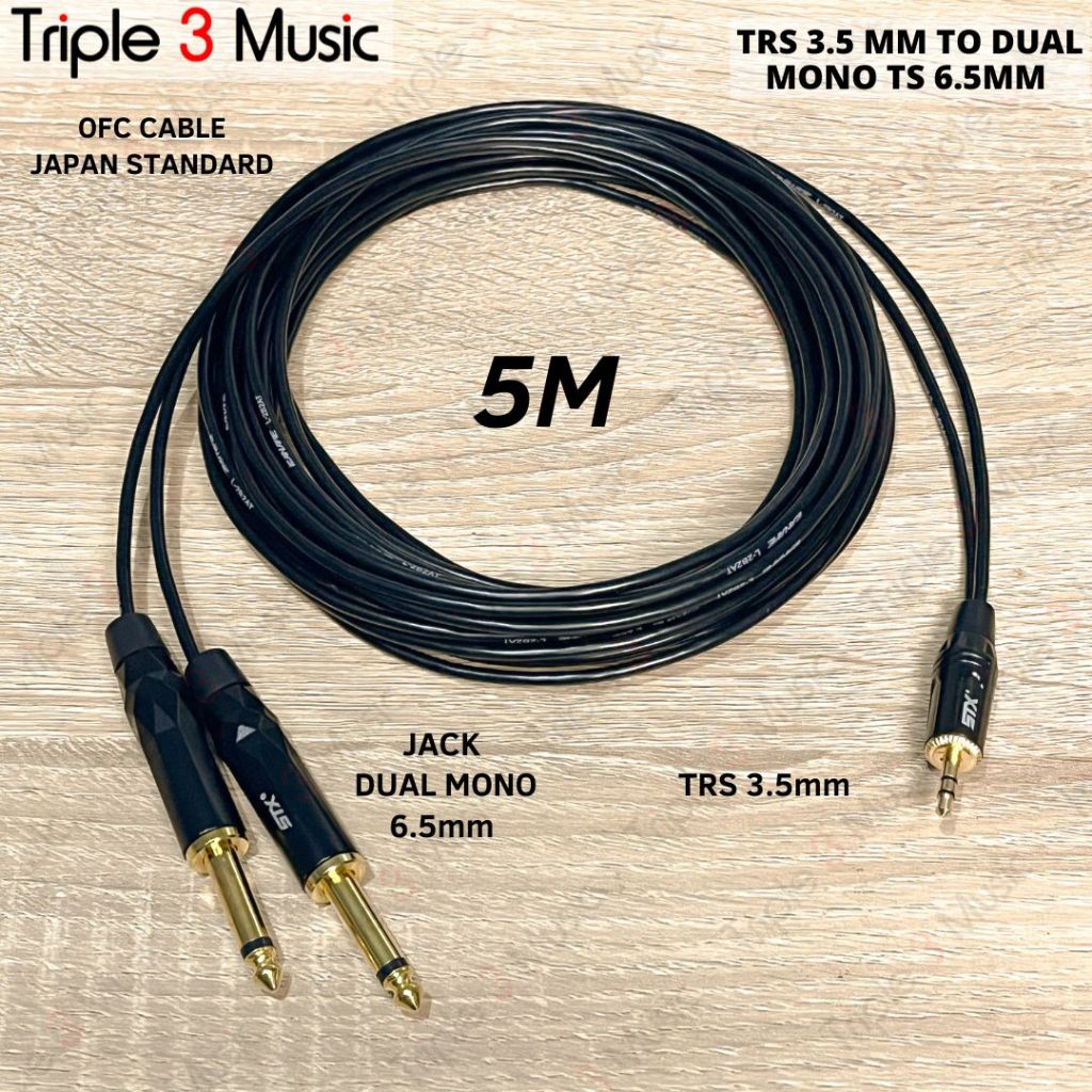OFC JAPAN Standard Kabel Splitter panjang dual mono ts 6.5 akai ke 3.5 mm 2m