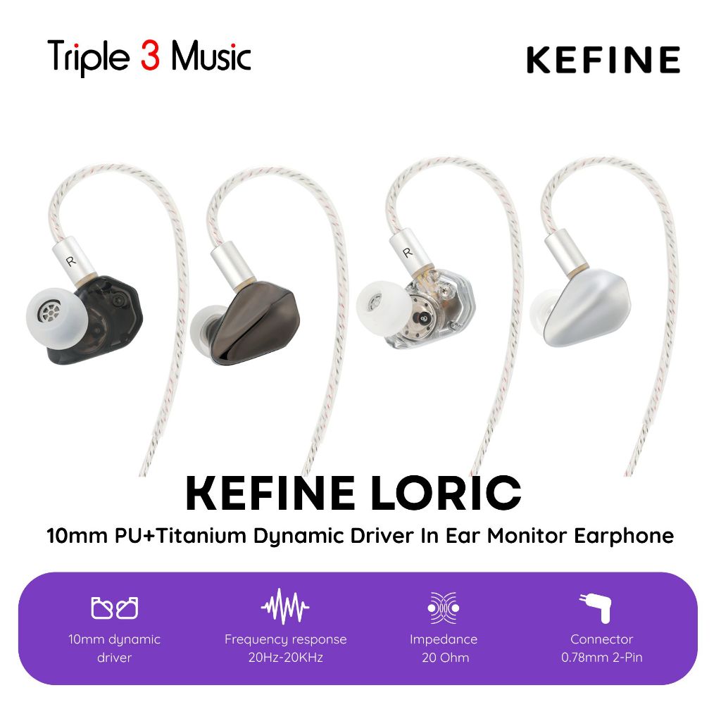 KEFINE Loric IEM 10mm PU+Titanium Dynamic Driver In Ear Monitor Earphone - Black, 3.5mm No Mic