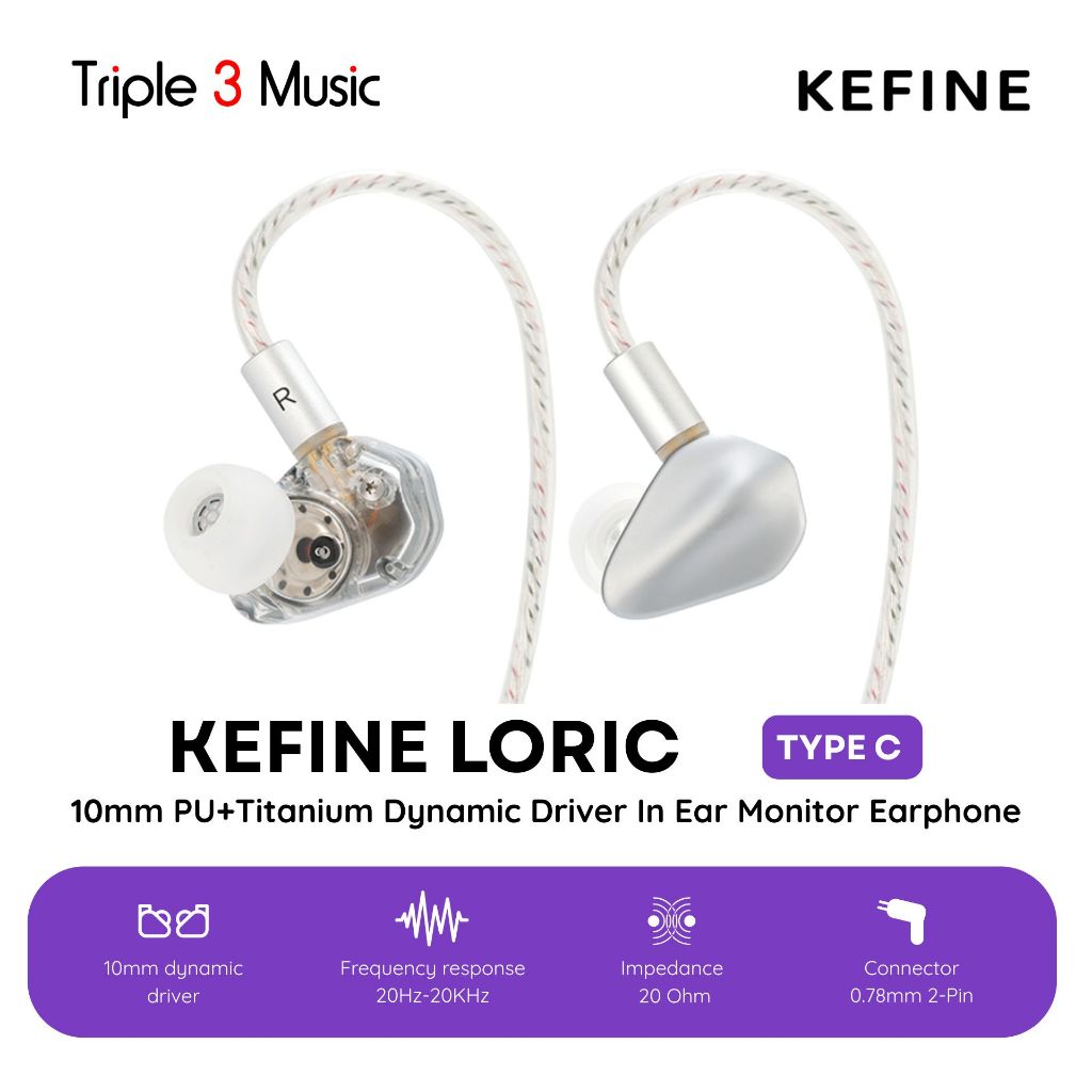 KEFINE Loric IEM 10mm PU+Titanium Dynamic Driver In Ear Monitor Earphone - Black, 3.5mm No Mic