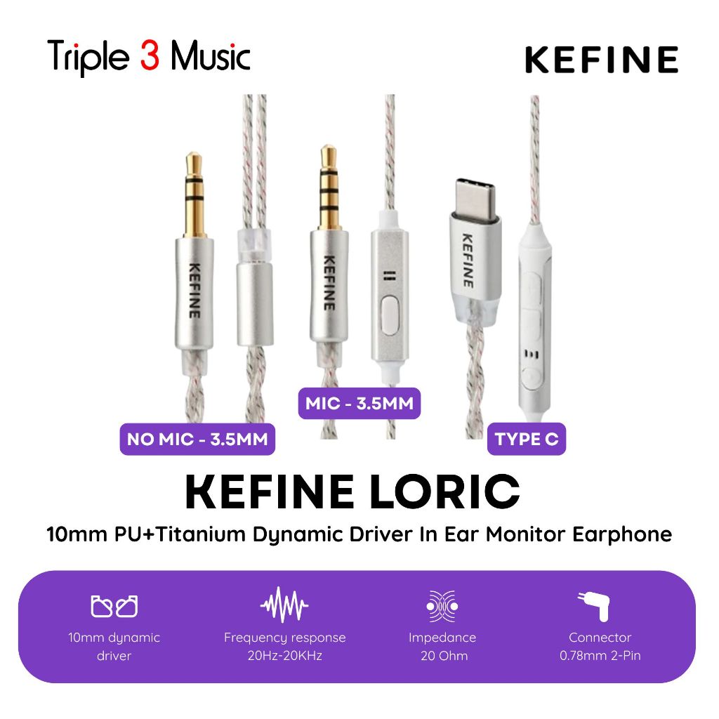 KEFINE Loric IEM 10mm PU+Titanium Dynamic Driver In Ear Monitor Earphone - Black, 3.5mm No Mic