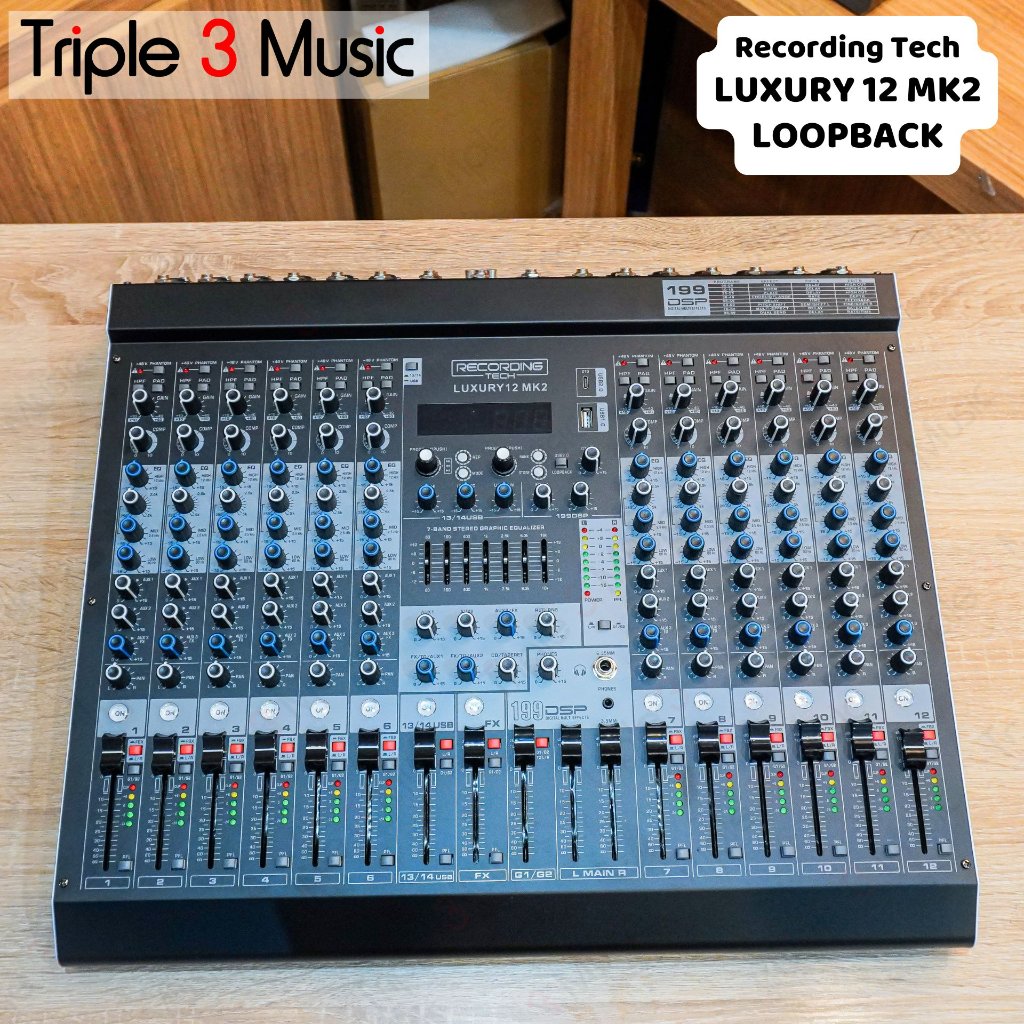 Recording Tech LUXURY 12 MK2 LOOPBACK VERSION 14 Input 3 Aux Usb Mixer audio