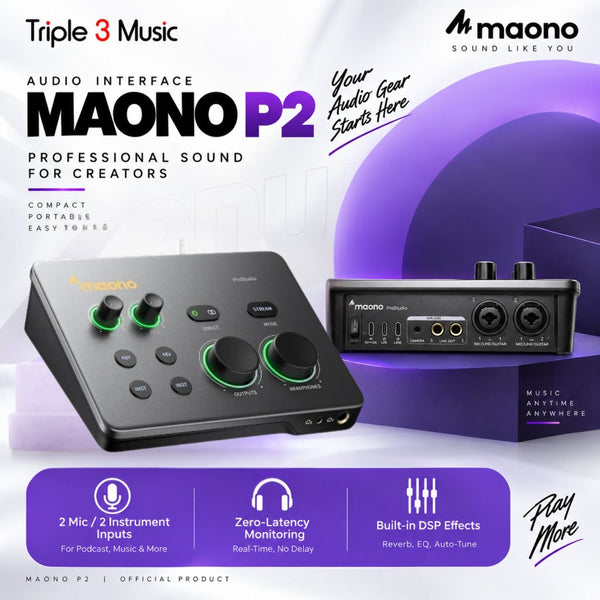 MAONO P2 USB Audio Interface 2CH 24Bit 192kHz XLR TRS 48V Phantom Power Loopback