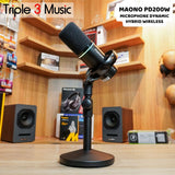 MAONO PD200W Hybrid Wireless Podcast Streaming Microphone Dynamic XLR USB Mic with Desktop Stand - PD200W+Type C Receiver