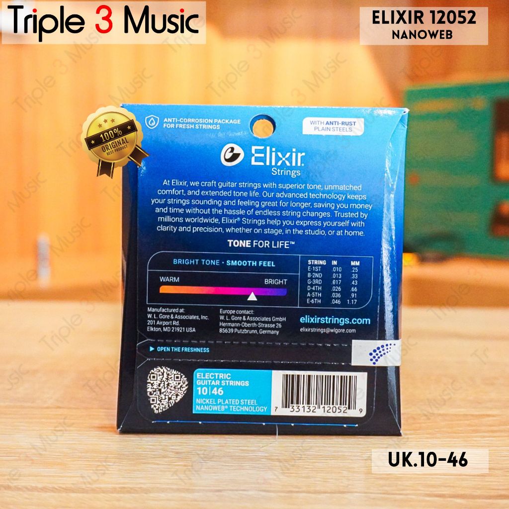 Elixir 12052 Nanoweb ORIGINAL Senar gitar elektrik 10-46 Triple3music